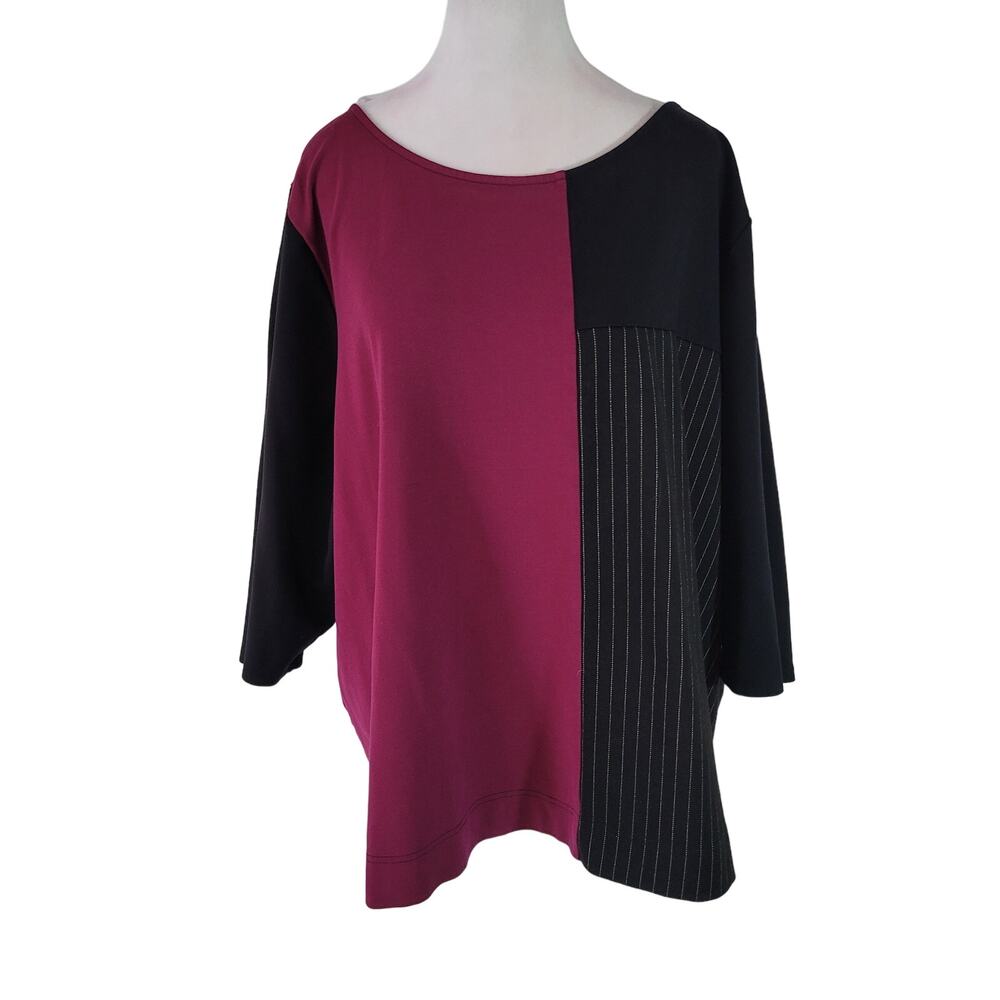 Lane Bryant Size 26/28 Color Block Two‎ Tone Pinstripe 3/4 Sleeve Top Round Neck